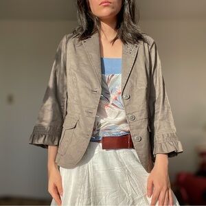 American Vintage Taupe Blazer with Ruffle Sleeves